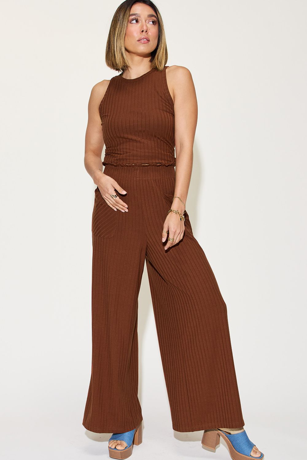 Bailey Bae Full Size Ribbed Tank and Wide Leg Pants Set