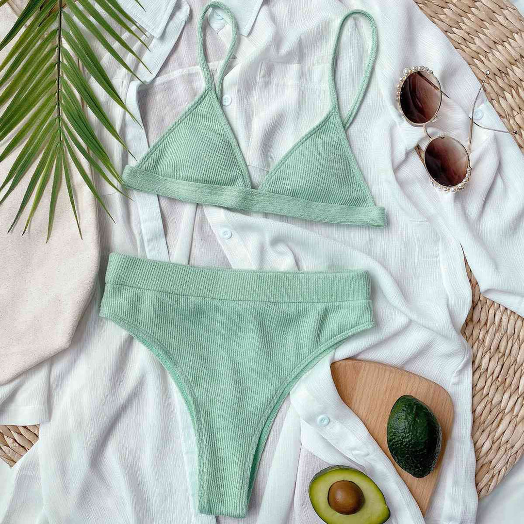 Marie Spaghetti Strap Ribbed Bikini Set