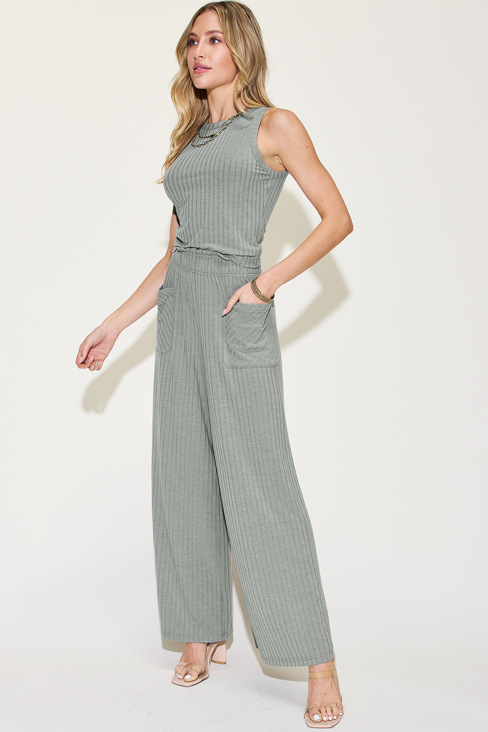 Bailey Bae Full Size Ribbed Tank and Wide Leg Pants Set