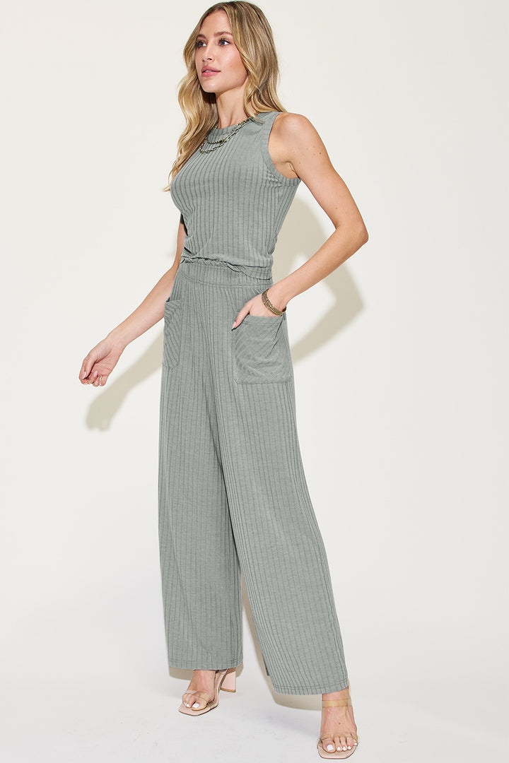 Bailey Bae Full Size Ribbed Tank and Wide Leg Pants Set