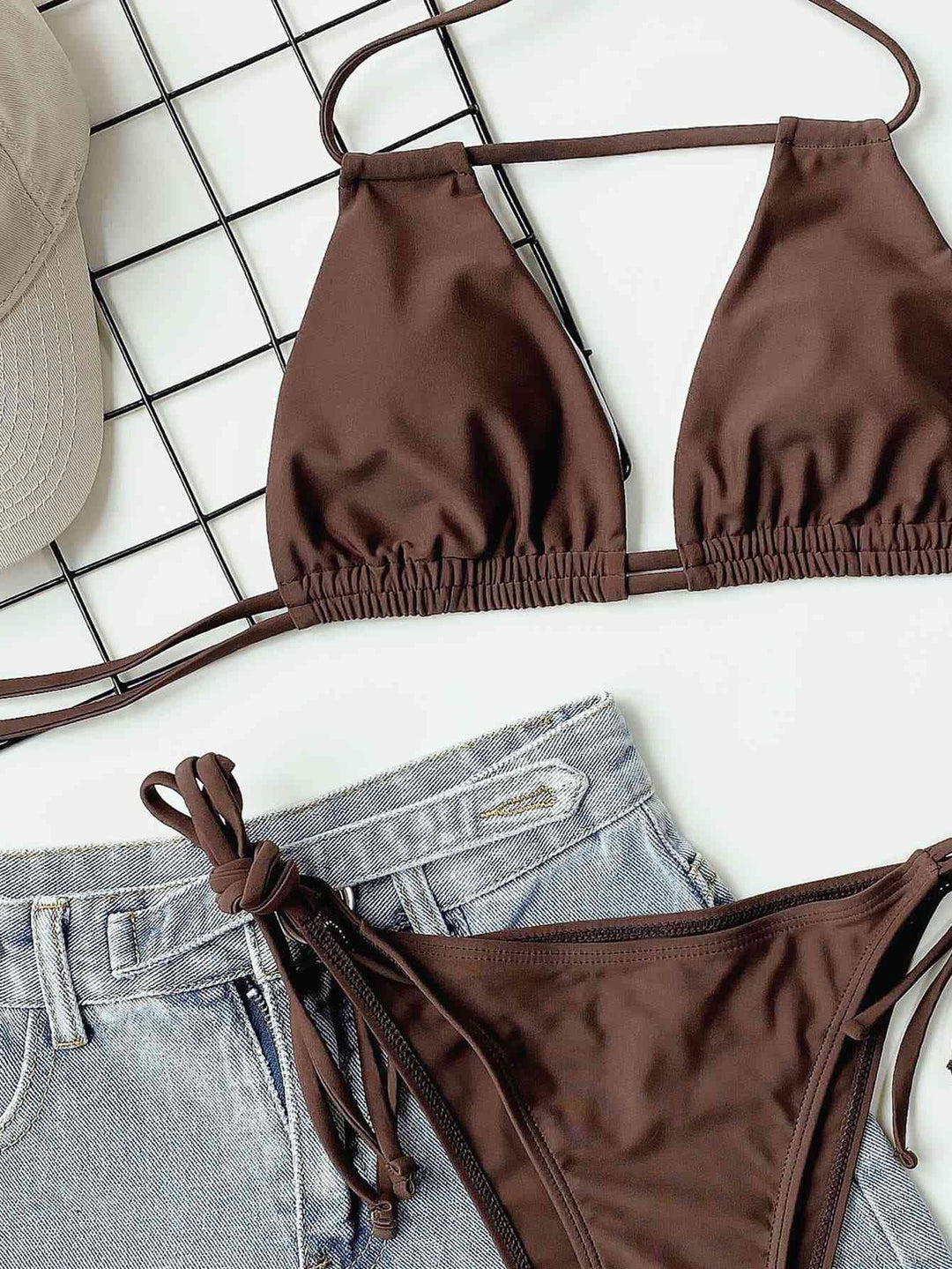 Spicy Halter Neck Ruched Bikini Set
