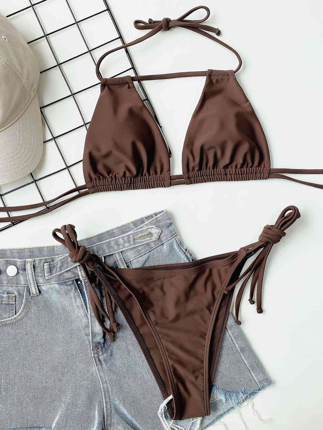 Spicy Halter Neck Ruched Bikini Set